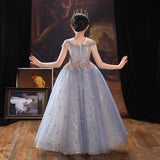 2-12T Kid Girl Princess Fluffy Gauze Wedding Piano Performance Dresses