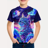 Kid Boy Fashion Cartoon Space Astronaut Summer Short Sleeve T-shirt Tops