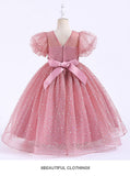 4-14T Kid Girls Bubble Sleeve Multicolor Wedding Performance Princess Dress