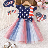 Kid Baby Girl Summer Independence Day Mesh Dress