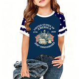 Kid Girl USA Independence Day 250th Anniversary Trend Loose Casual T-Shirt Tops