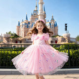 Girls Pink Butterfly Princess Dress Children's Summer Foreign Mesh Fluffy Party Birthday Dress