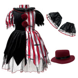 4-10T Kid Girl Halloween Circus Thriller Suit Clown Costume 3 Pcs Set