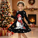 3-12Y Kid Girl Christmas  Autumn Winter Long-sleeved  3D Print Dresses