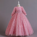 4-14T Kid Girl Princess Long-sleeved Tutu Birthday Party Performance Dresses