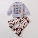 Toddler Baby Girls Long Sleeve Letters Print Flare 2 Pcs Sets