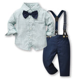 Kid Baby Boy Long-sleeved Bow Tie Cotton Suspenders Gentleman 2 Pcs Sets