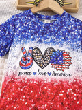 3-8T Kid Girl Independence Day Print Gradient 2 Pcs Set