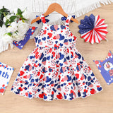 Kid Baby Girls Independence Day Love Stars Stripes Printed Splicing Dresses