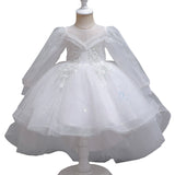Kid Girl Piano Fluffy Yarn Flower Wedding Dresses