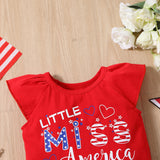 Kid Baby Girl Suit Summer Alphabet Flying Sleeve Independence Day Flag 2 Pcs Set