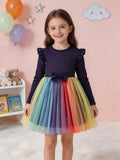 2-8T Kid Girl Casual Mesh Long-sleeved Autumn Winter Dresses