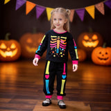 1-8Y Kid Girl Halloween Cartoon Colored Skull Funny Suit 2 Pcs Set