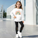 Girls 2-piece Set & Rainbow Print Long-sleeved Sweatshirt + Leggings, Winter/fall Clothes