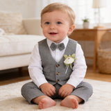 Kid Baby Boy Long-sleeved Plaid Formal Three-piece Set