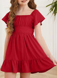 Kid Girl Summer Solid Halter Pleated Casual Dress