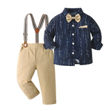6M-8T Kid Boy British Long-sleeved Overalls Suit 4 Pcs Set