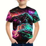 Kid Boy Gamepad 3D Printed Summer Fashion Short Sleeves T-shirt Tops