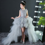 Kid Girls Evening Princess Trailing Wedding Tutu Host Dresses