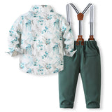1-5Y Kid Baby Boys Long-sleeved Leaf Print Gentleman Autumn Banquet 4 Pcs Set