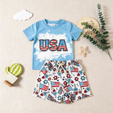 Baby Boy USA Independence Day Short Sleeve Ice Cotton Beach 2 Pcs/Set