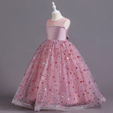 4-14Y Kid Girl Princess Flower Wedding Embroidered Piano Performance Dress