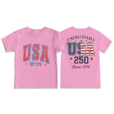 Kid Boy Girl Round Neck Short Sleeves Loose Casual Summer Independence Day T-shirt