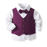 1-5Y Kid Baby Boy Wedding Suit Long Sleeve 4 Pcs Set