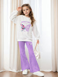 INS Girls 2-piece Set & Butterfly Print Long-sleeved Sweater + Flared Pants