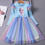 Kid Girl Autumn Winter Plus Velvet Plushed Rainbow Fluffy Gauze Dresses
