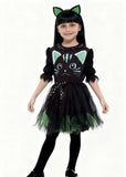 3-6T Kid Girl Printed  Black Cat Playful Dresses 2 Pcs Set