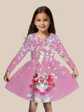 2-10T Kid Girl Christmas Long Sleeve Fashion Casual 3D Print Dresses
