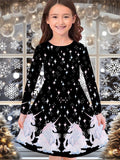 New Christmas Girls Christmas Theme Printed Crew Neck Dress