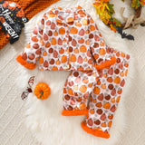 1-4Y Halloween Baby Cute Pumpkin Print Lapel Pajama 2 Pcs Set