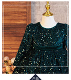 2-6Y Kid Baby Girls Sequined Velvet  Long Sleeve Big Bow Fluffy Princess Dresses