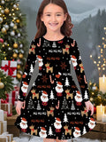 2-10T Kid Girl Christmas Long Sleeve Fashion Casual 3D Print Dresses