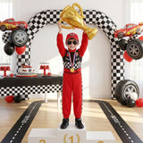 3-10Y Kid Boy Red Blue One-piece Plaid Track Racing Suit