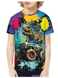2-12T Kid Boy Dinosaur 3D Digital Printing Casual Short-sleeved T-shirt