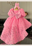 Kid Girl Pink Rose Flower European American Princess Dresses