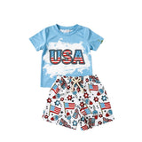 Baby Boy USA Independence Day Short Sleeve Ice Cotton Beach 2 Pcs/Set