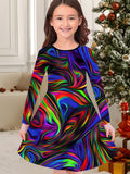 3-10T Kid Girl Flower Long Sleeve Crew Neck Spring Autumn Dresses