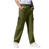 Boys Straight Elastic Waist Loose Lace-up Casual Pants Fashion Solid Color Pocket Tooling Trousers