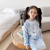 Girls' Home Clothes Princess Elsa Home Nightwear Warm and Thick Flannel Princess