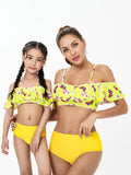 Family Matching Parent-child High Waist Sleeves Split Swimsuit