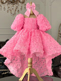 Kid Girl Pink Rose Flower European American Princess Dresses