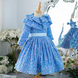 Kid Girl Blue Sequined Princess Birthday Catwalk Dresses