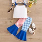 Independent Day Baby Girl Summer Sleeveless Suspender Flared 2 Pcs/Set