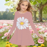 2-10T Kid Girl Crew Neck Long-sleeved Flower Casual Dresses