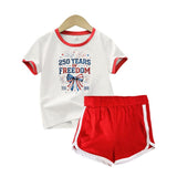 Kid Baby Boy Girl Trendy Casual  Independence Day Short Sleeves  Shorts 2 Pcs Set