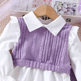 Small and Medium-sized Children's New Product Girl Spring/summer Fake Two-piece Shirt Knitted Pants Set